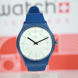 New Limited Swiss Swatch BLUESOUNDS SUON127 41mm Watch Matte Blue Green White
